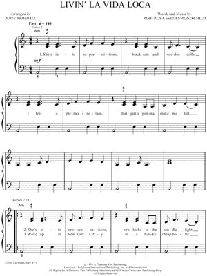 Livin La Vida Loca Sheet Music Arrangements Available Instantly