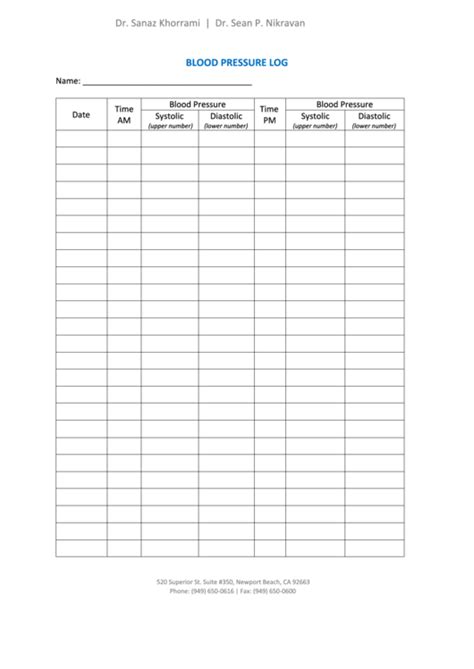 Printable blood pressure log sheet - nelocount