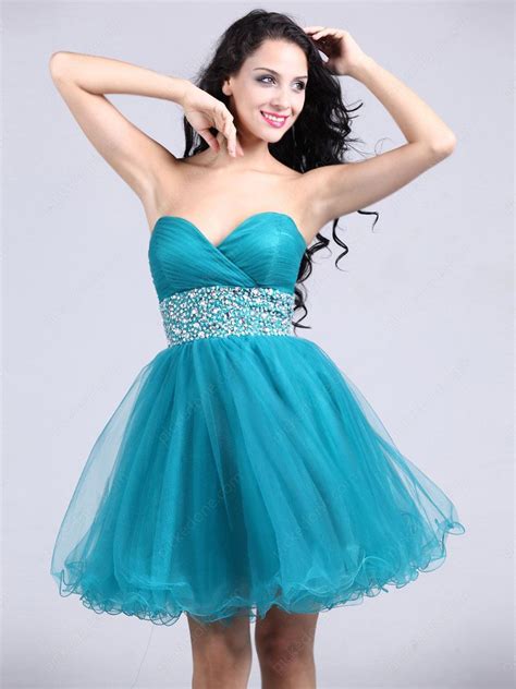 Sweetheart Tulle Short Mini Blue Rhinestone Homecoming Dress Cheap