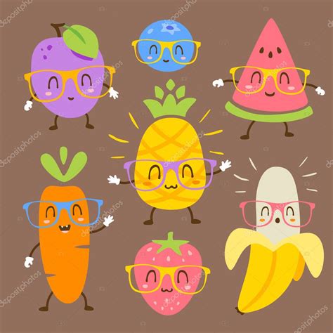 Vector De Dibujos Animados Frutas En Gafas Conjunto 2024