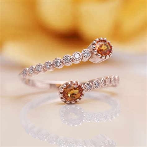 Natural Orange Sapphire Ring Diamond Ring14k Rose Gold Ring Etsy