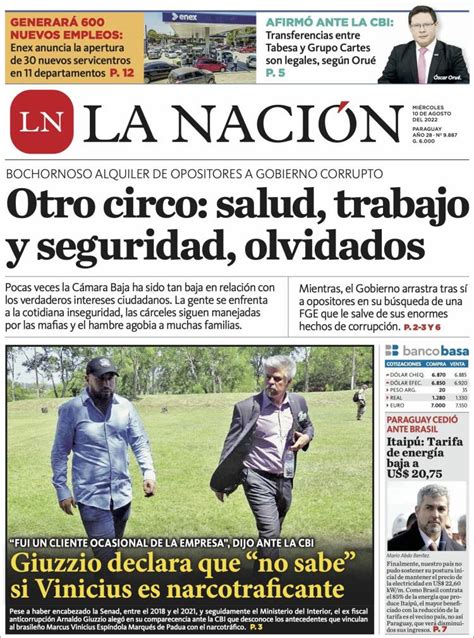 Periódico La Nación Paraguay Periódicos De Paraguay Edición De Miércoles 10 De Agosto De