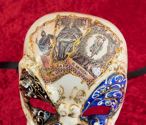 Masque Docteur De La Peste De Venise Tarot Bleu Blanc Avec Dorure