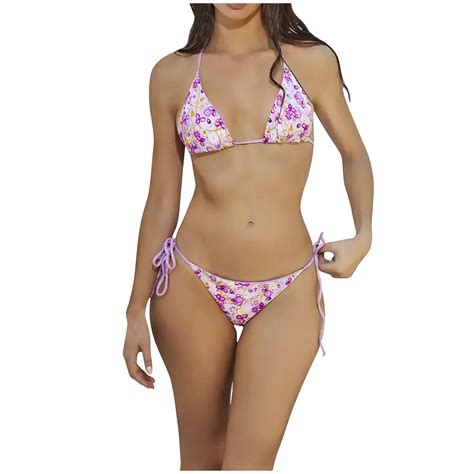 Wreesh Womens String Bikini Sets Print Swimwear Two Piece Slim Swimsuit