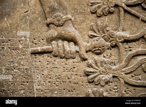 Assyrian Relief Sculpture Panel Detail Of A Hand Holding A Mace From