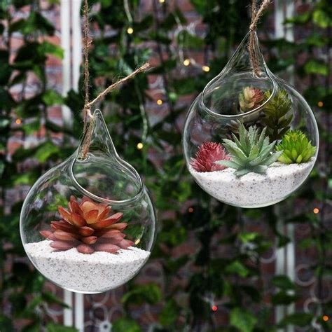 Set Of 2 Decorative Clear Glass Globe Hanging Air Plant Terrarium Planter Candle Holders In