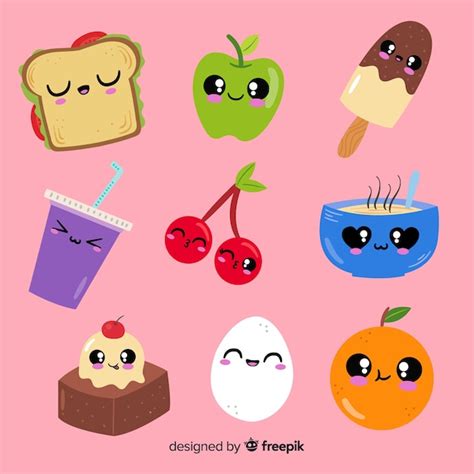 Free Vector Hand Drawn Food Kawaii Pack