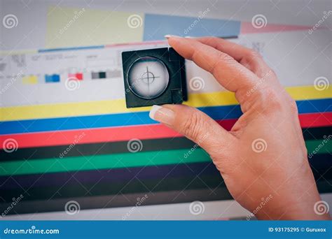 Worker In Printing And Press Centar Uses A Magnifying Glass Stock Image Image Of Factory