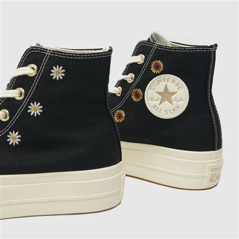 Womens Black Gold Converse All Star Lift Festival Croche Trainers Schuh