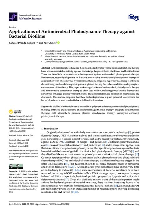 Pdf Applications Of Antimicrobial Photodynamic Therapy Against Bacterial Biofilms Yaw Adjei