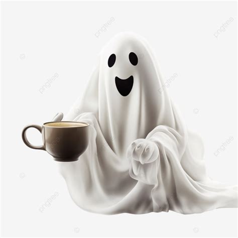 Ghost Drinking Coffee Halloween Coffee Drink Png Transparent Image