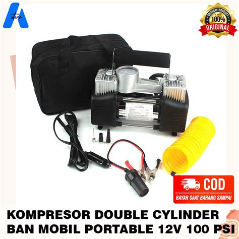 Jual KOMPRESOR POMPA BAN MOBIL LISTRIK PORTABLEV DOUBLE CYLINDER 12V