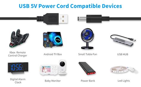 IBERLS USB To DC 5V Power Cord Universal DC 5 5x2 1mm Plug Jack