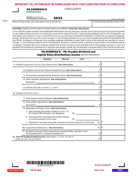 Form Pa 40 Schedule B Download Fillable Pdf Or Fill Online Dividend