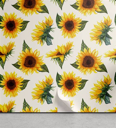 Ambesonne Nature Peel Stick Wallpaper For Home Sunflowers Plain Back