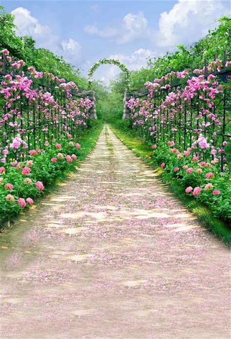 Laeacco Flower Garden Pathway Arch Gate Computed Printed Girl