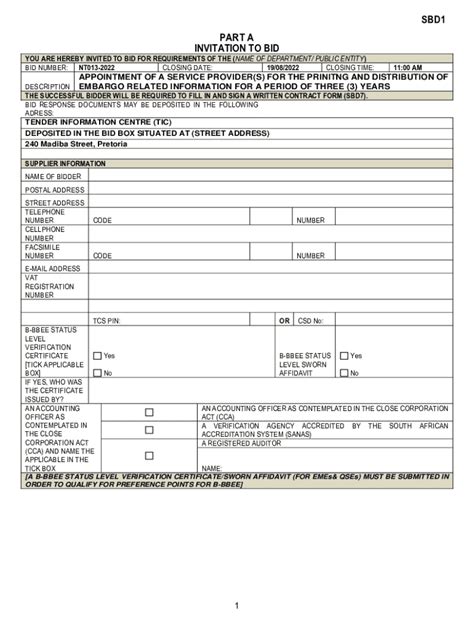 Fillable Online Scm Bid Documents Sbd Doc Sbd Part A Invitation To