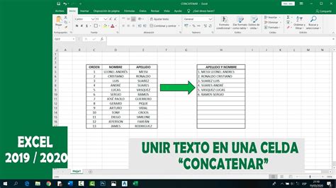 COMO UNIR TEXTO DE VARIAS CELDAS A UNA SOLA EN EXCEL YouTube