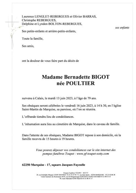 Madame Bernadette BIGOT Pompes Funèbres Toupet Sotty