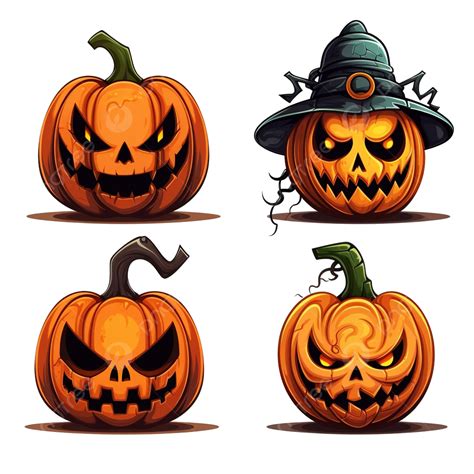 Halloween Scary Skull Jack O Lantern Faces Vector Illustrations