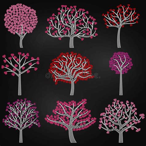 Valentine S Day Tree Silhouettes With Heart Shaped Leaves Vector