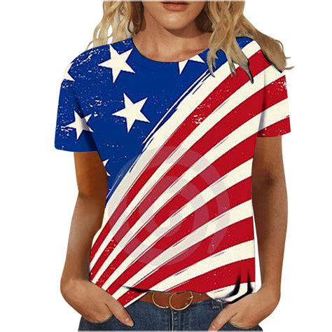 Brnmxoke Womens Patriotic Shirts Women Memorial Day Proud Basic T Shirt