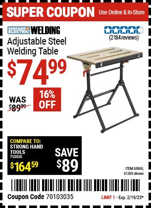 CHICAGO ELECTRIC Adjustable Steel Welding Table For 74 99 Harbor