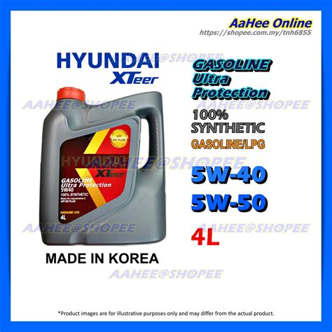 4L HYUNDAI XTeer 5W40 5W50 100 Synthetic GASOLINE Ultra Protection