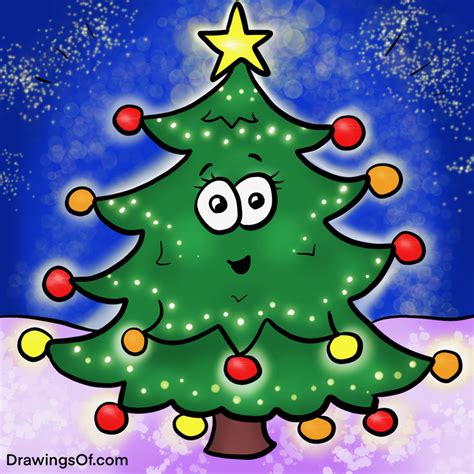 Christmas Tree Drawing: an Easy, Cute Cartoon - Drawings Of...