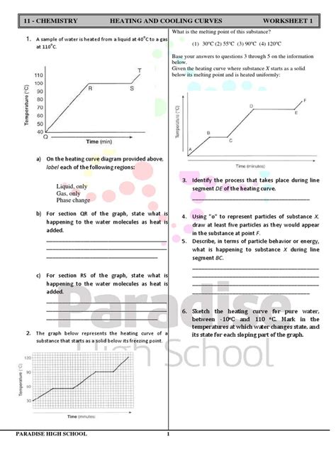 Heating And Cooling Curve Worksheet Pdf Melting Point