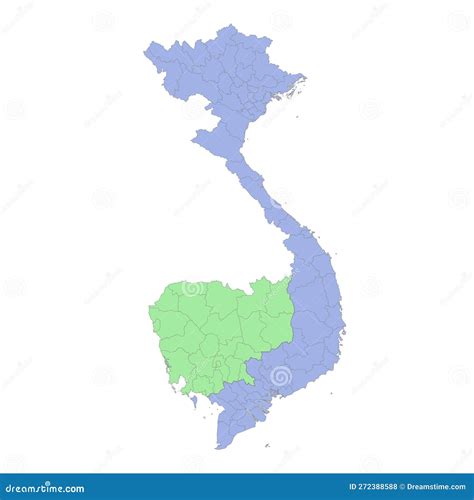 High Quality Political Map of Vietnam and Cambodia with Borders of the Regions or Provinces ...