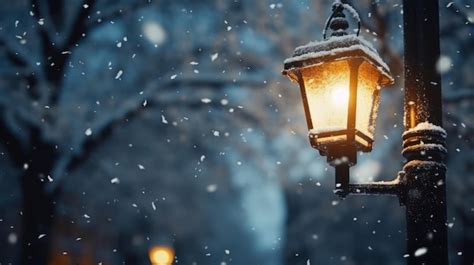 Premium AI Image | Old light street with falling snow