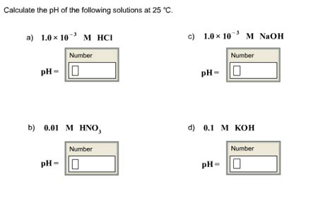 Solved Calculate The Ph Of The Following Solutions Degree Chegg