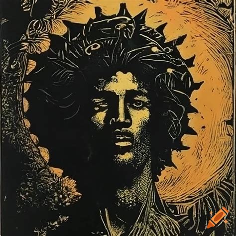 Intricate Portrait Of Black Jesus With A Crown Of Thorns In Vintage