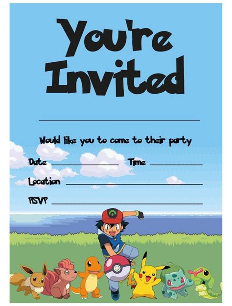 POKEMON THEME BIRTHDAY Party Invitations Pokemon Invites