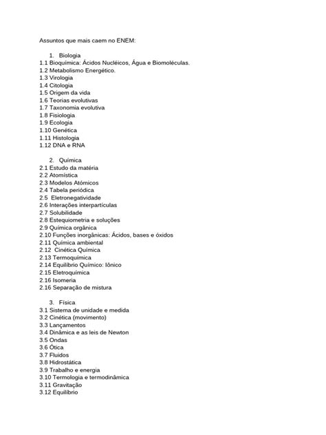 Assuntos Que Mais Caem No Enem Pdf - Assuntos Que Mais Caem No ENEM | PDF