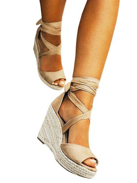 Saodimallsu Women Lace Up Espadrilles Platform Wedges Sandals Heels Tie