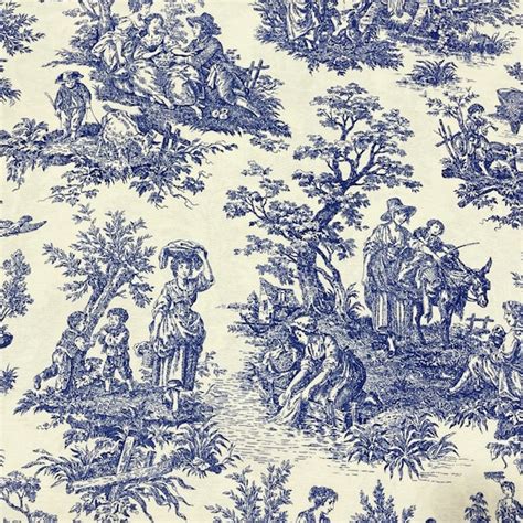 Toile Fabric French Upholstery Fabric Country Fabric Blue Etsy