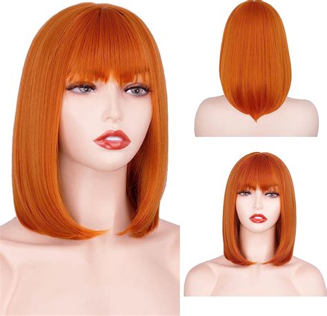 Meiriyfa Orange Wigs Straight Bob Wig With Bangs For Women Girl 16