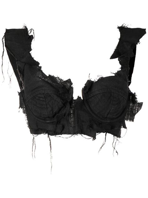 Natasha Zinko Frayed Detail Bustier Top Black Farfetch