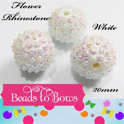 20mm White Flower Rhinestone Beads Bubblegum Bead Chunky Rhinestone