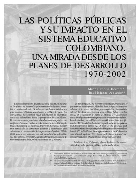 Pdf Las Políticas Públicas Y Su Impacto En El Sistema Educativo Colombiano Una Mirada Desde