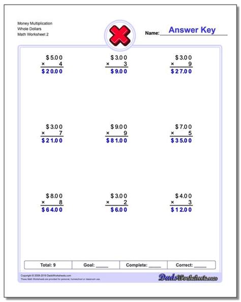 Multiplication Worksheets Multiplication With Money