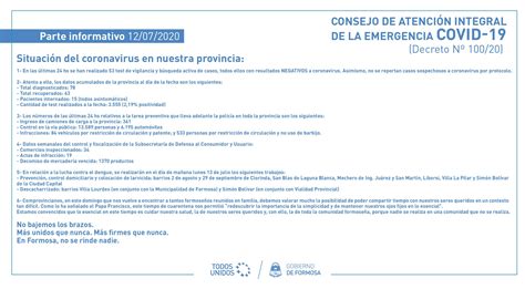 Gobierno de Formosa on Twitter PARTE INFORMATIVO DÍA DOMINGO 12 07