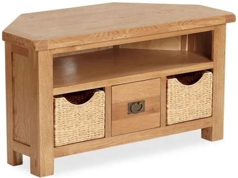 San Remo Natural Oak Corner Tv Unit With Baskets 105cm With Storage