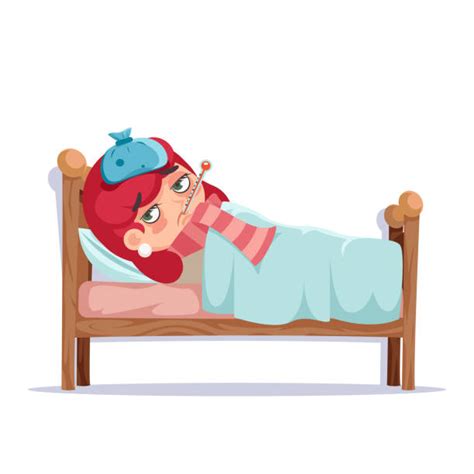 Cartoon Of A Sick Girl Lying Bed Illustrations Royalty Free Vector