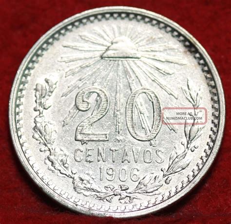 Uncirculated 1906 Mexico 20 Centavos Silver Foreign Coin S H