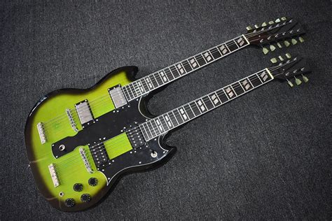 Bajo Y Guitarra El Ctrica Verde De Doble Cuello Personalizado De