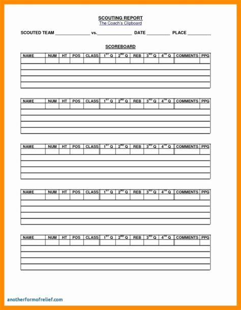 Printable Basketball Scouting Report Template Tacitproject