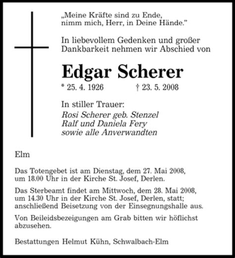 Traueranzeigen Von Edgar Scherer Saarbruecker Zeitung Trauer De